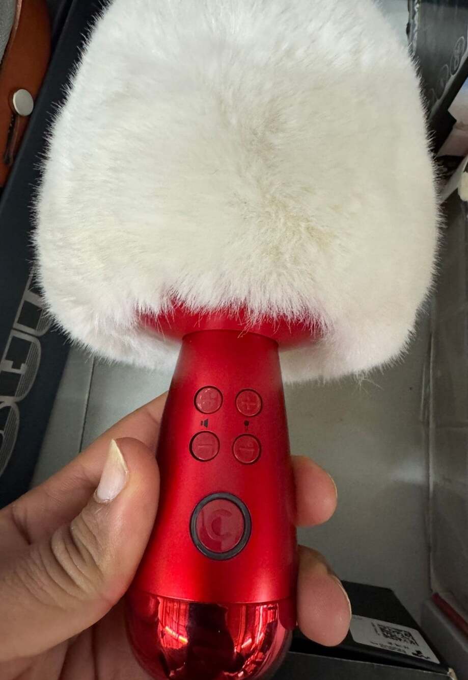 Calf G2 Bluetooth Karaoke Speaker Red Microphone with White Fuzzy Windscreen